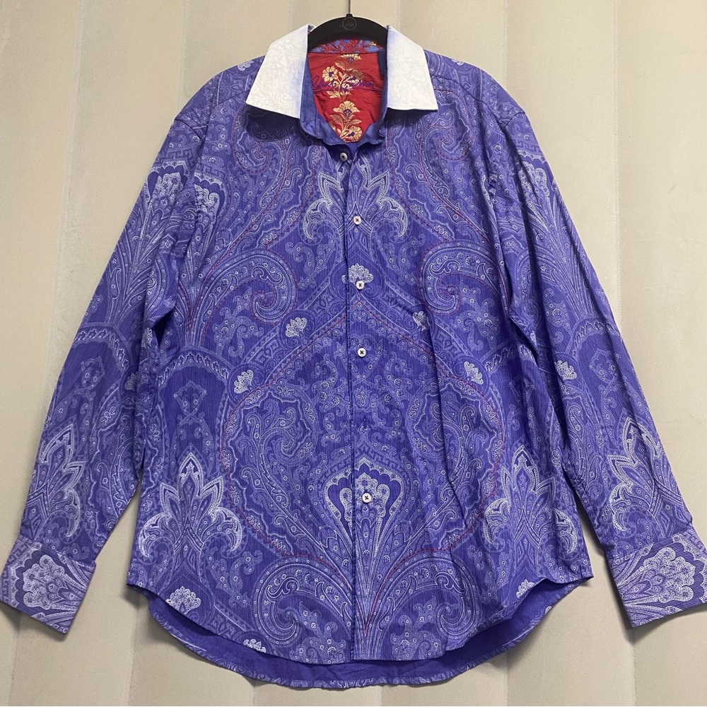 Robert Graham Men’s Dress Shirt Large Contrast Cuffs Silk Trim Paisley